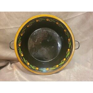Vintage Hand Painted Black Serving/Fruit Tray With Handles